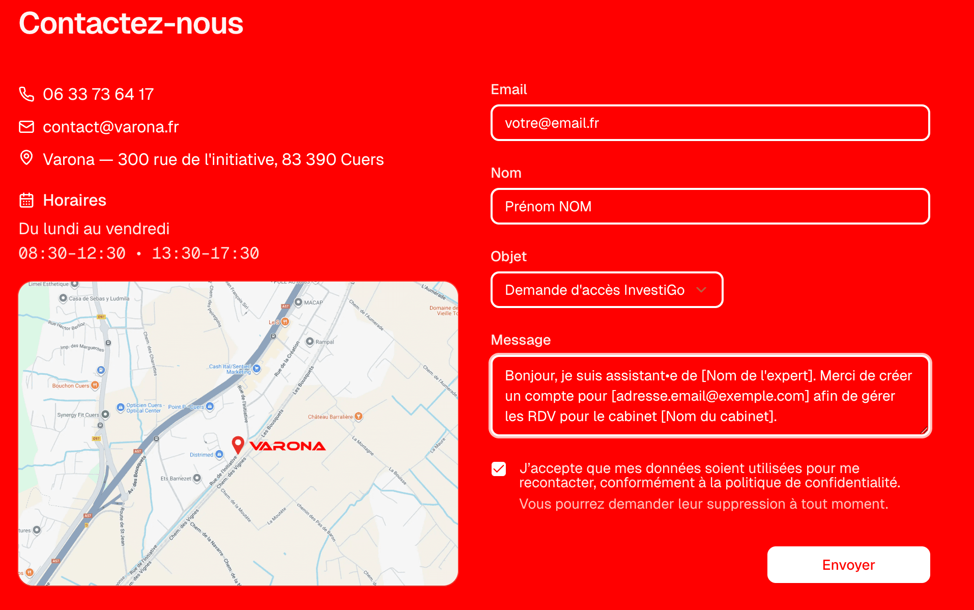 Formulaire de demande d'accès InvestiGo