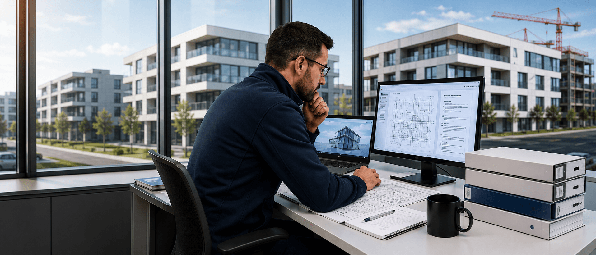 Consultant Varona analysant les plans et référentiels techniques d'un bâtiment